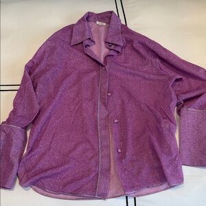GORGEOUS Oseree Lumiere Sparkly Purple Button-Up coverup Shirt color Glicine